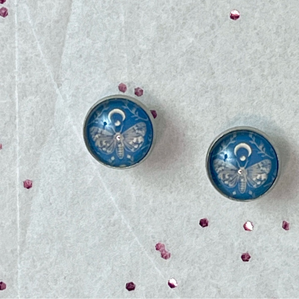 Blue Moth Stud Earrings